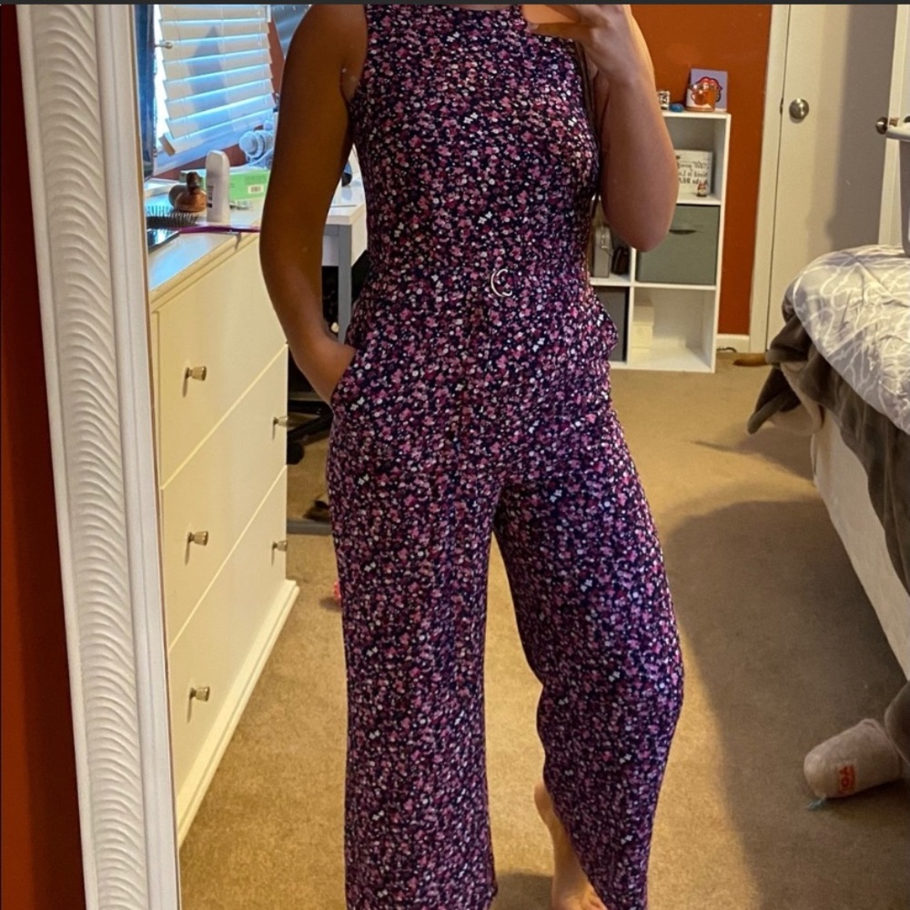 Michael kors navy/pink floral jumpsuit